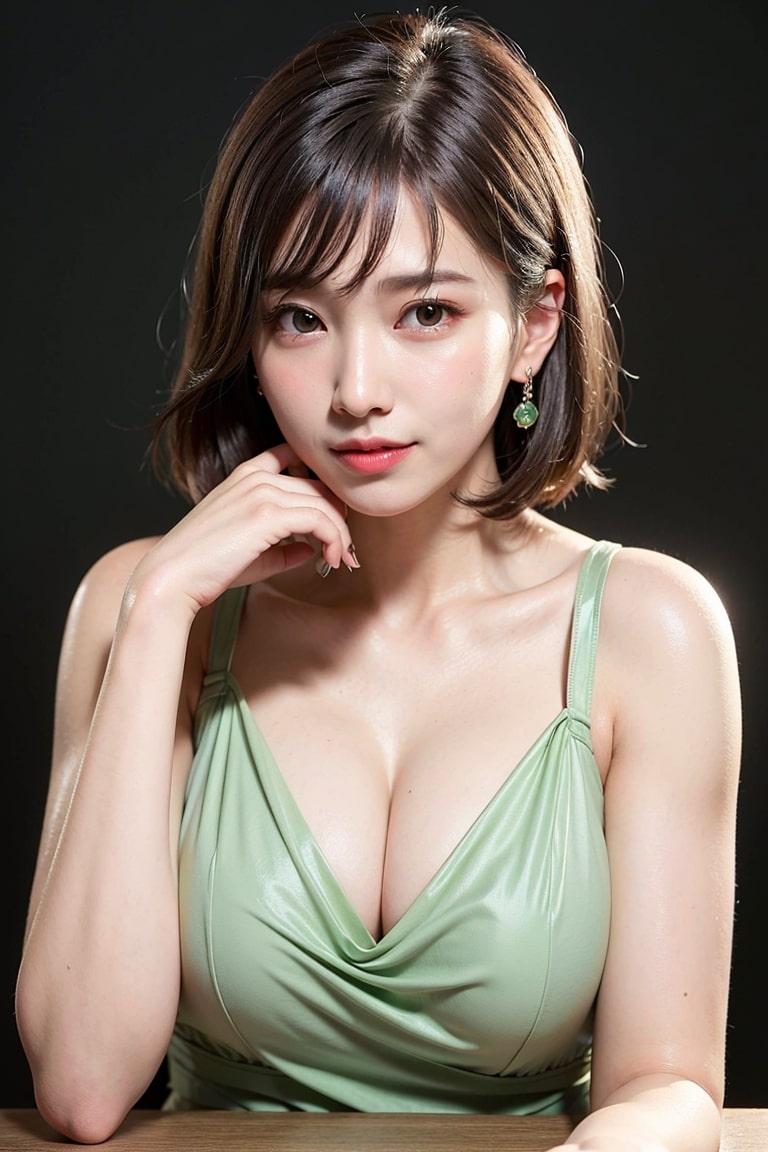  연녹색 쉬폰드레스 입은 AI 여자 피팅모델 그리기 만들기
