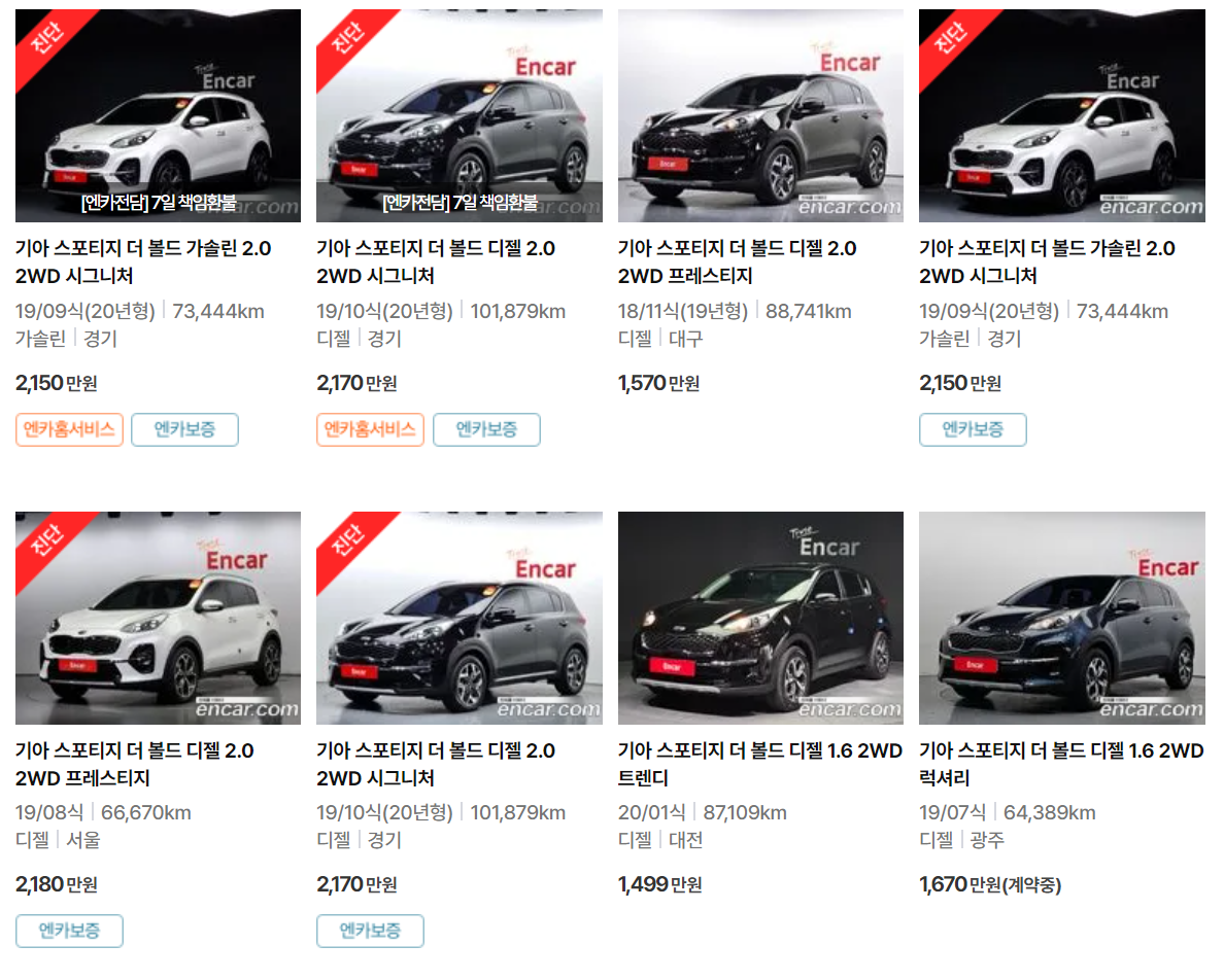 스포티지 더 볼드(18~21년) 중고차 가격