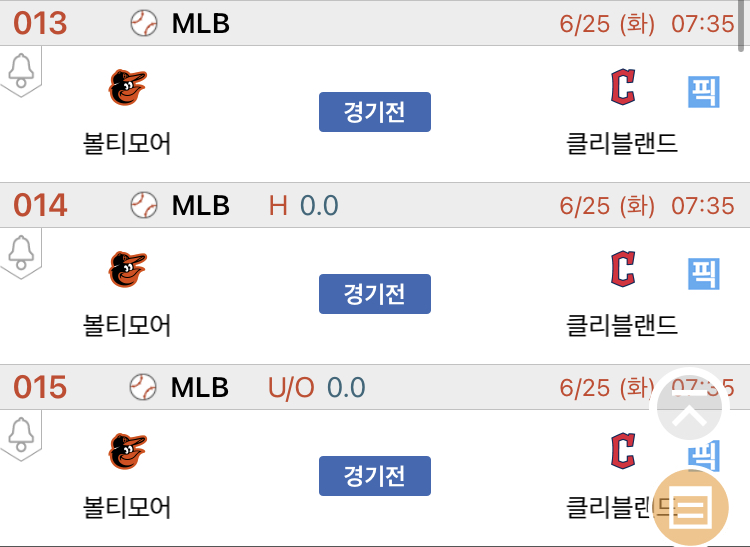 [진짜총판] 6월 25일 볼티모어 VS 클리블랜드 야구분석