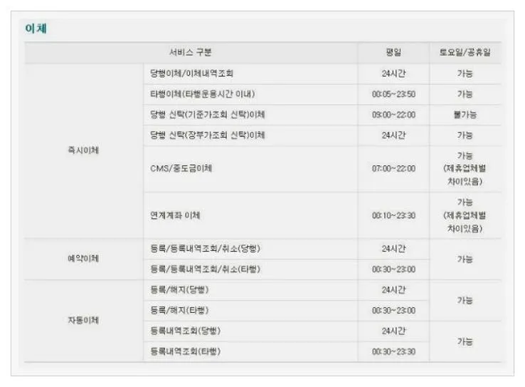 국민은행 점검시간