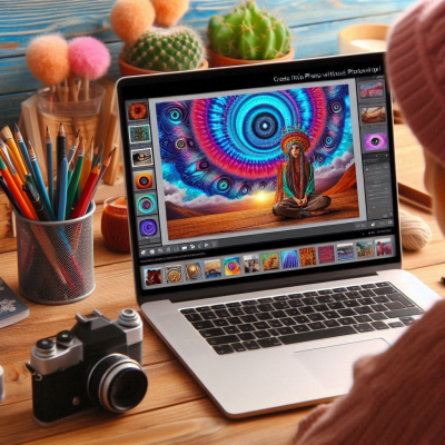 다양한 이미지가 편집된 컴퓨터 화면의 모습