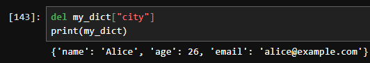 del my_dict[&quot;city&quot;]
print(my_dict)