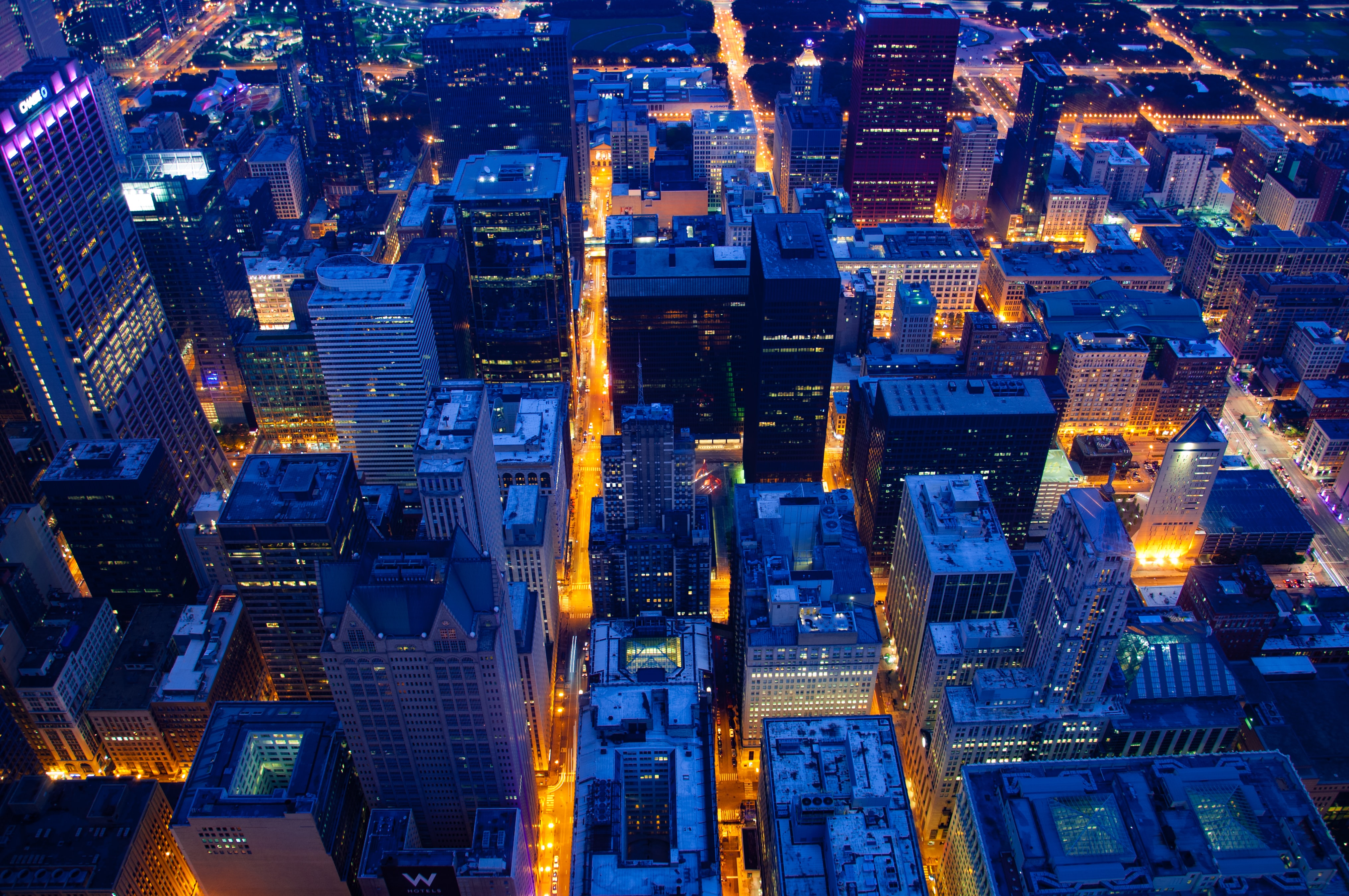 미국 시카고 윌리스 타워에서 내려다본 시카고 도시 전경의 밤