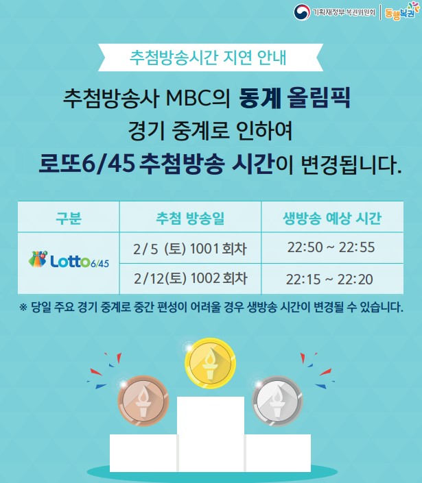  2월 5일 로또 1001회 추첨 시간 변경