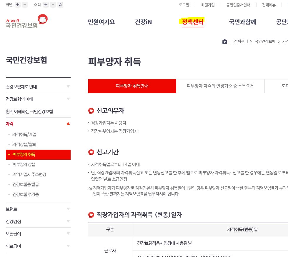 퇴사후, 건강보험 피부양자 확인 및 9