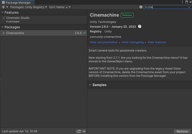 Pakage-Manager-Cinemachine-설치