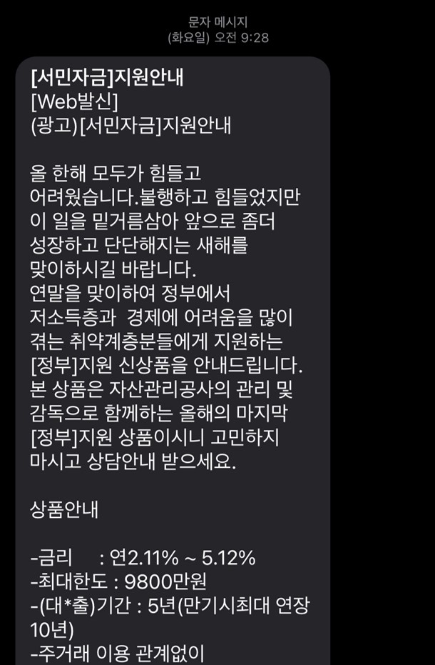  [대출문자] 저금리 대환대출 광고 사기 (국민, 신한, 우리, 하나은행 사칭 광고 문자)