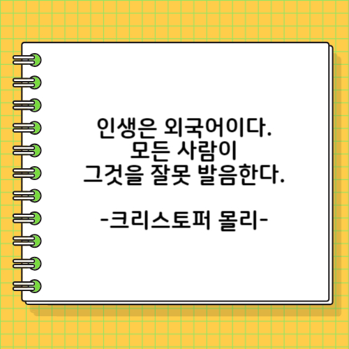 인생은 외국어이다. 모든 사람이 그것을 잘못 발음한다. 크리스토퍼 몰리