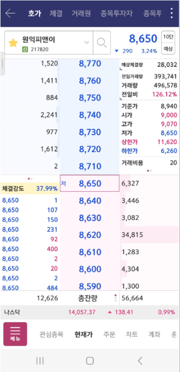 영웅문S# - 현재가 조회화면