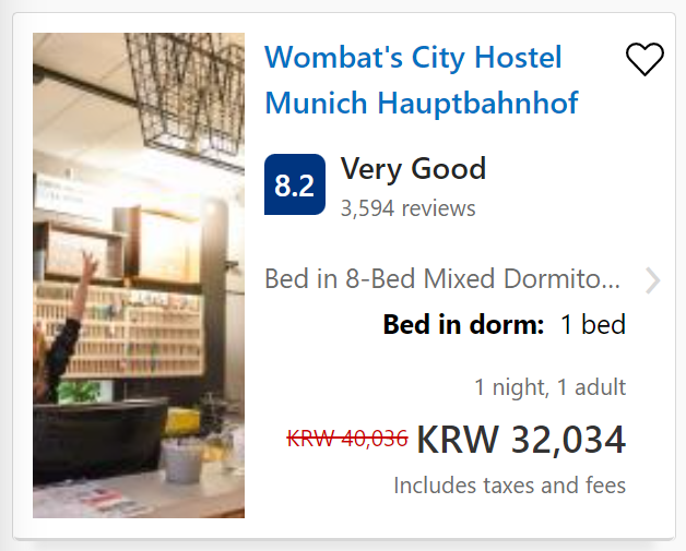 hostel price