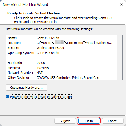새로운 가상 머신 만들기 준비 완료