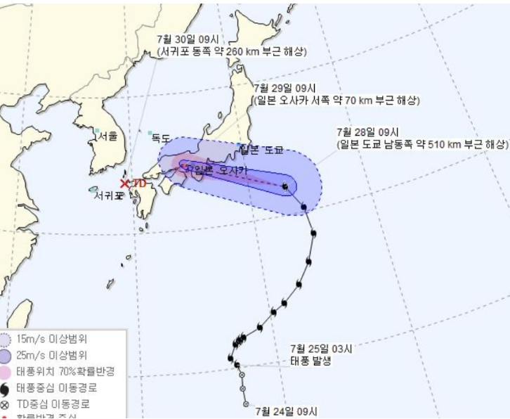 태풍종다리 예상경로와 대비