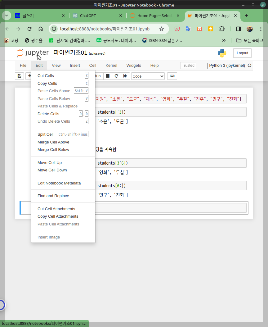 [파이썬] Jupyter Notebook 메뉴, Edit