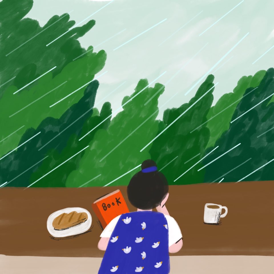 감성 일러스트] 비오는 날의 집 밖 풍경