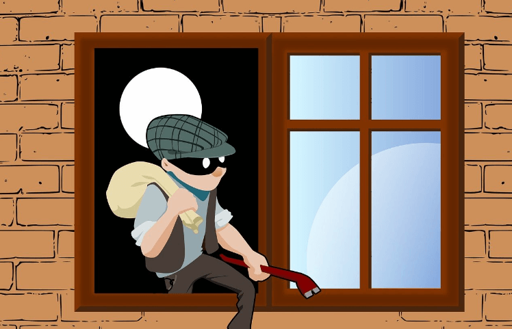 도둑이 창문으로 들어오는 장면 만화