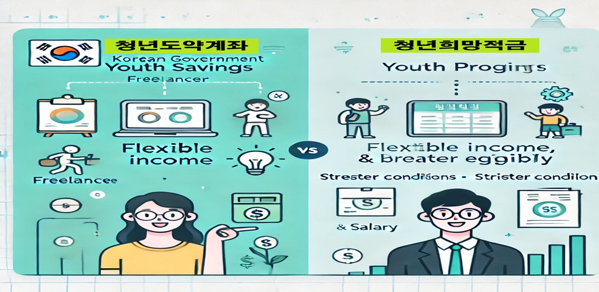 청년도약계좌와 청년희망적금의 차이점, 조건, 혜택을 비교한 인포그래픽 이미지