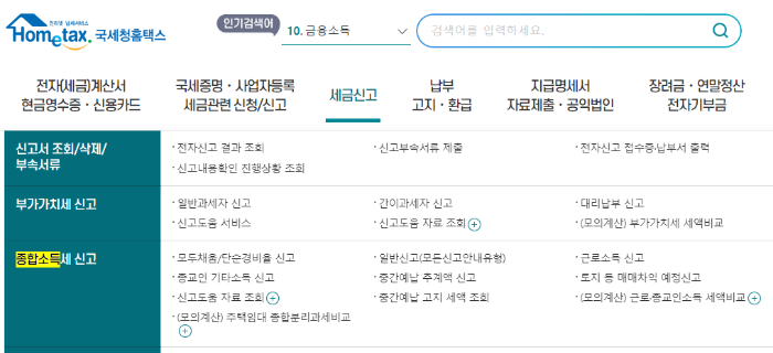 홈텍스-소득신고