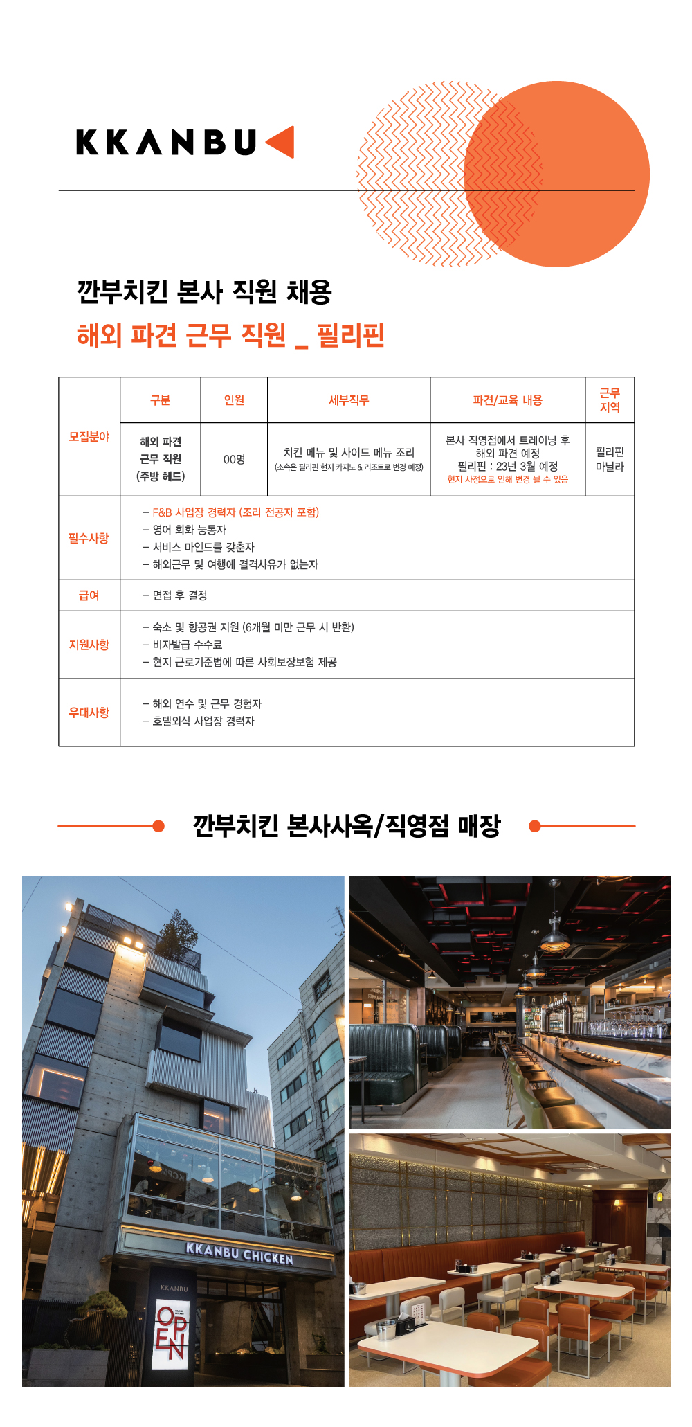 [(주)깐부] 깐부치킨 해외 파견 근무 직원 채용 (필리핀) - 사람인