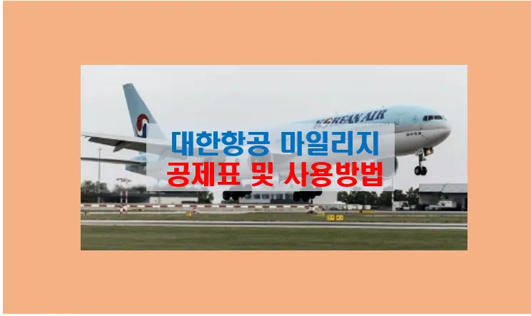 대한항공 마일리지 공제표 및 마일리지 활용방법