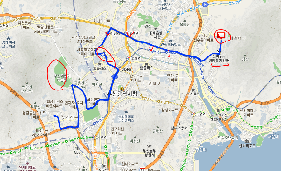  부산 44번버스 노선, 시간표 정보 :: 부산원동역, 동래역, 사직운동장, 거제역, 부산시민공원, 어린이대공원