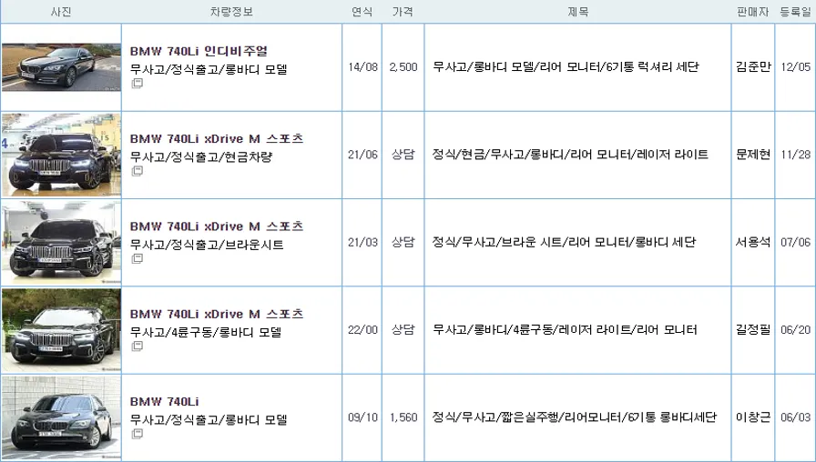 BMW 740Li 중고 가격