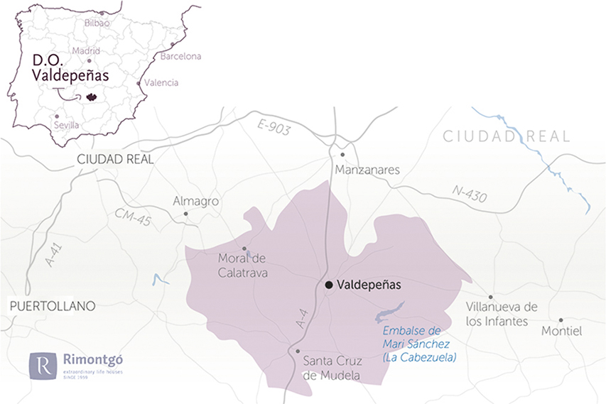 발데페냐스(Valdepe&ntilde;as) D.O의 와인 지도