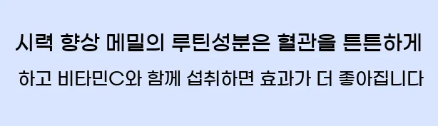  8. 시력 향상 메밀의 루틴성분은 혈관을 튼튼하게 하고, 비타민C와 함께 섭취하면 효과가 더 좋아집니다.