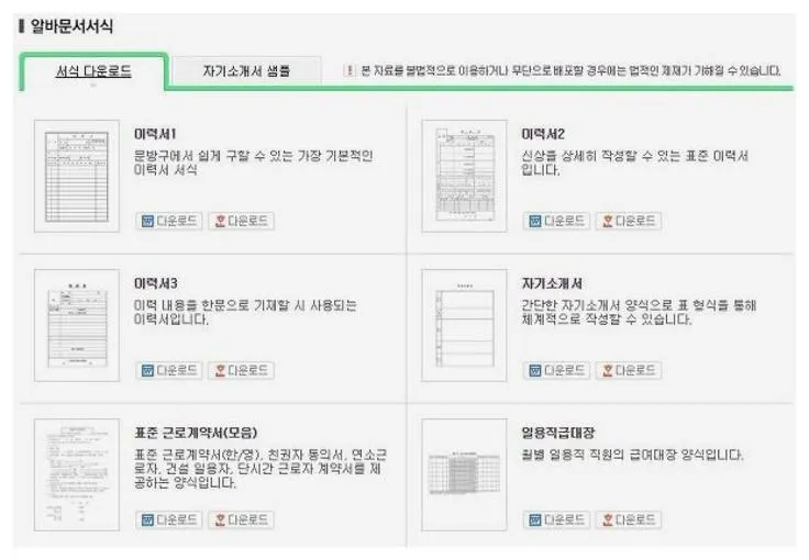 아르바이트 이력서 양식