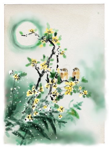  한국화 수묵, 꽃 달