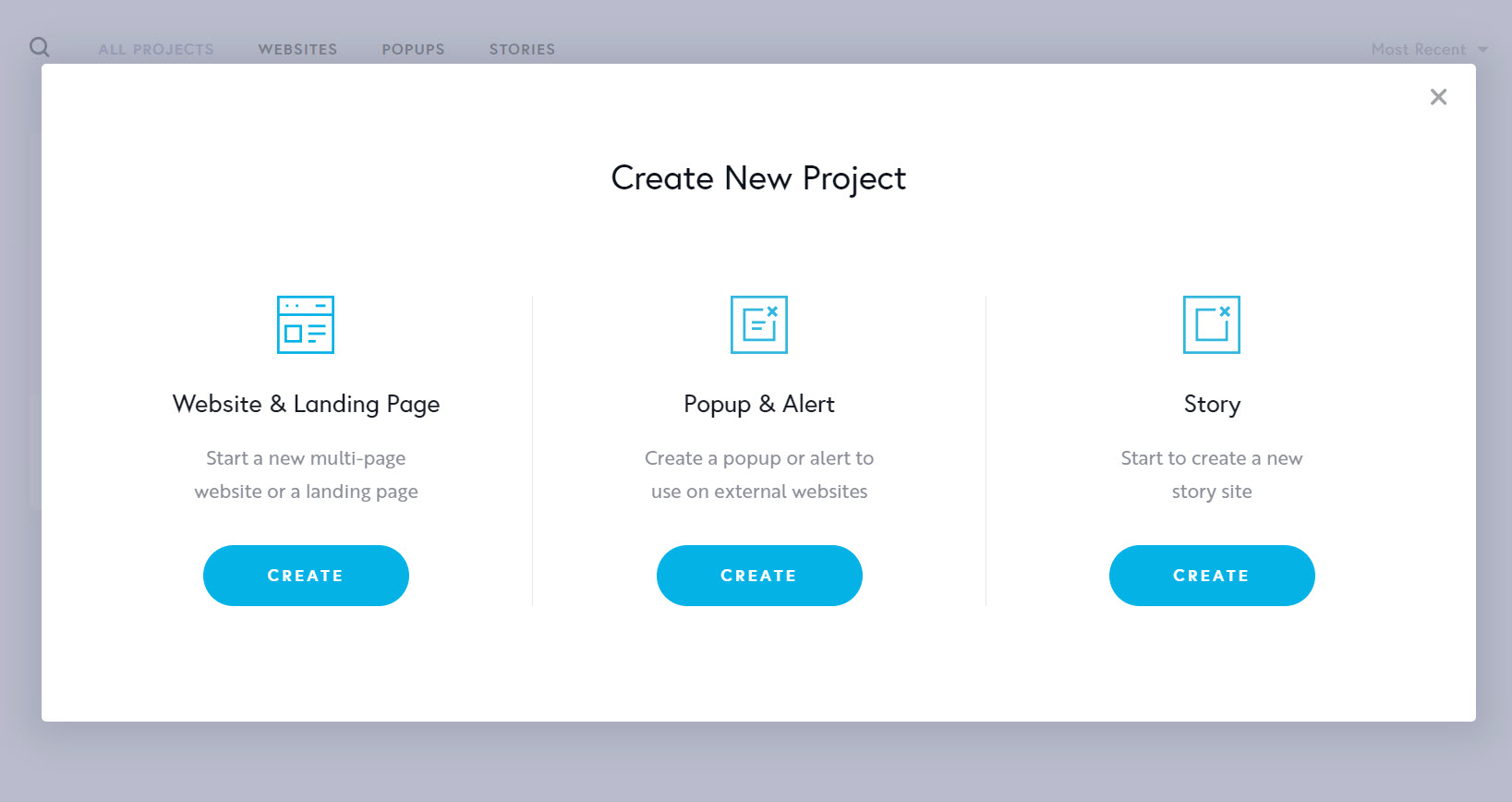 Brizy Cloud - 훌륭한 랜딩 페이지를 쉽고 빠르게 만들 수 있는 웹 제작 서비스 - 새 프로젝트 만들기