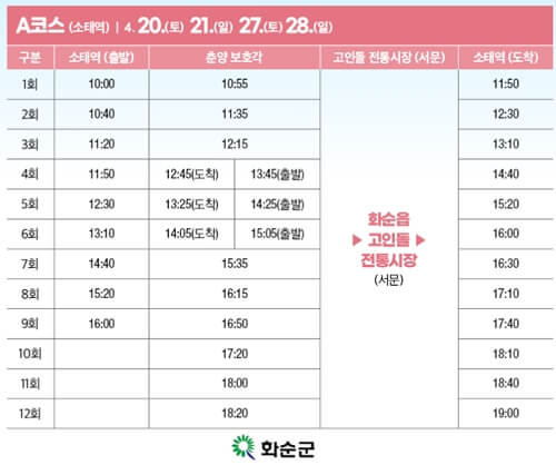 2024 화순 고인돌 봄꽃 축제 셔틀버스 및 탐방버스 이용 안내