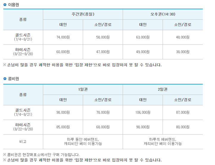 캐리비안베이 이용요금