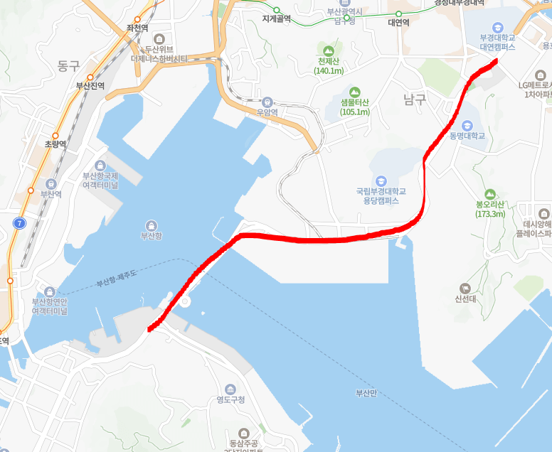 부산 내부순환도로 부산항대교 지도