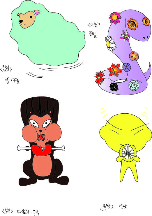  캐릭터 과제 합성 재구성 이름 성격 형용사 모티브를 활용한 캐릭터 만들기