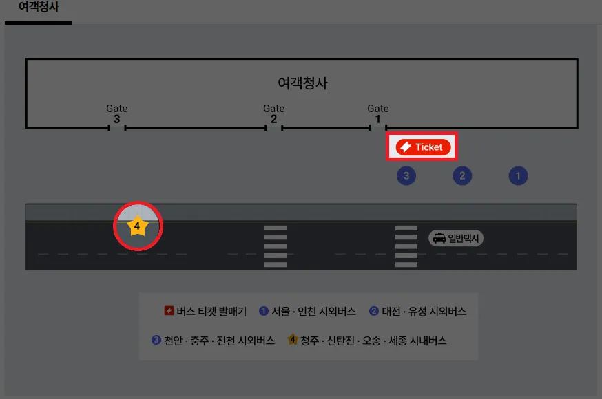 청주공항에서 오송, 청주 북부 터미널 가는 리무진 버스 타는 곳