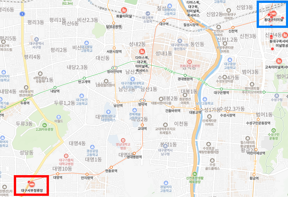 대구 고속버스터미널 위치-지도
