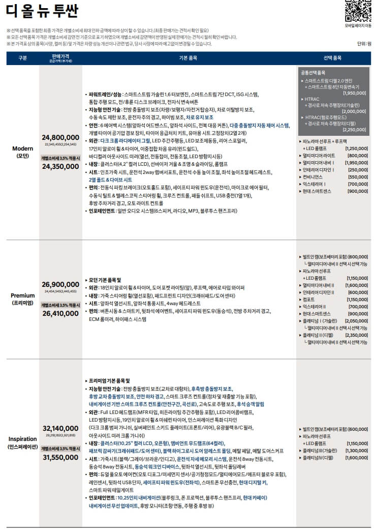 디 올 뉴 투싼 가격표