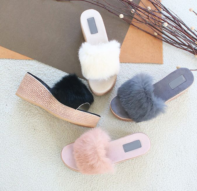  발등 일자 퍼밴딩 7cm 퍼슬리퍼