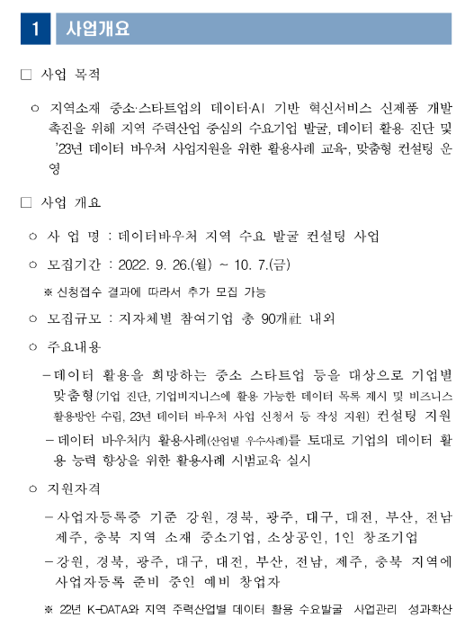  2022년 데이터바우처 지역 수요 발굴 컨설팅 참여기업 모집 공고