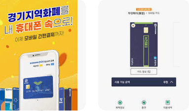 경기지역화폐의 실물카드와 모바일카드 이미지가 나란히 있는 그림