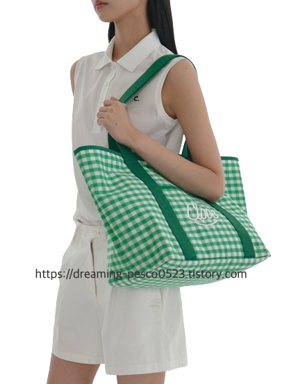 언니네 산지직송 안은진 가방, 클로브 24SS clove Gingham Tote Bag green 착용 샷