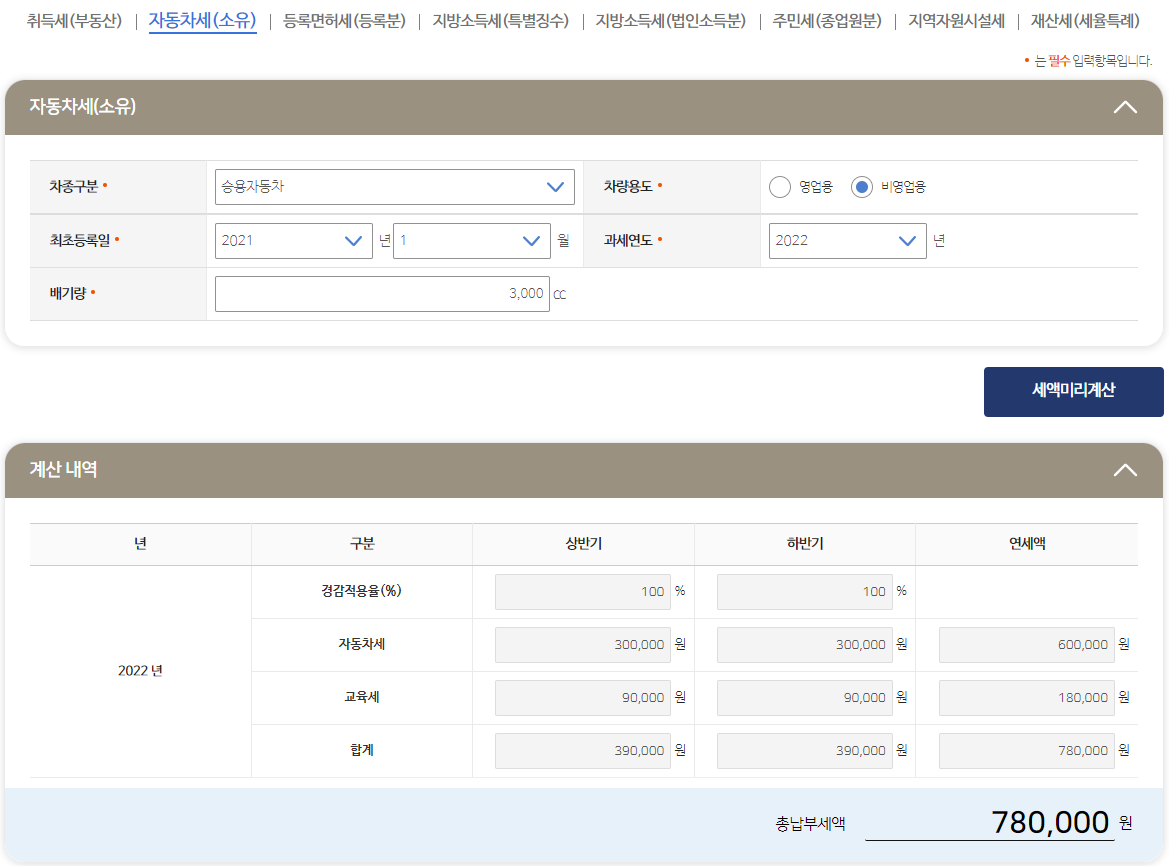  23년 1월 2일까지 자동차세 납부 및 자동차세 계산 총정리