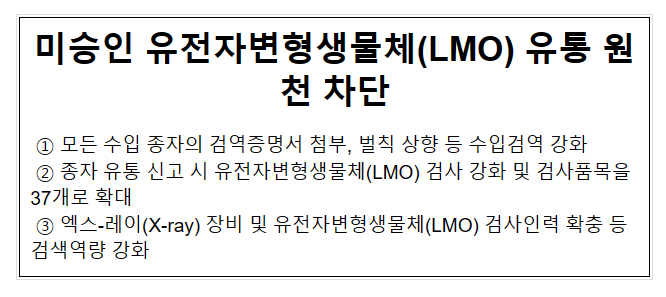  미승인 유전자변형생물체(LMO) 유통 원천 차단