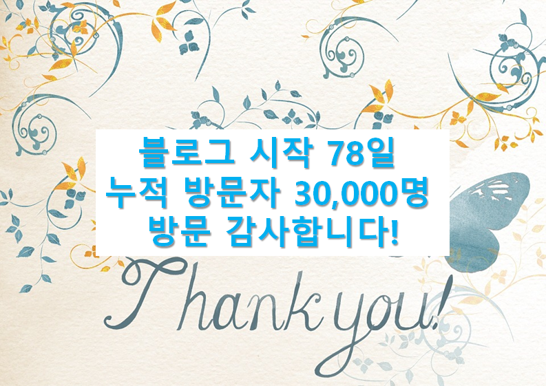  많은 사랑 감사합니다!! 78일만에 누적 방문자수 30,000명 달성 :)