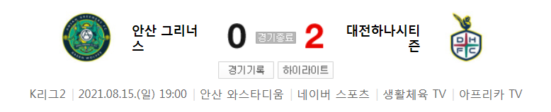  K리그2 / 국내축구 - 안산 VS 대전 (0 - 2) 2021시즌 25라운드 하이라이트 (2021년 8월 15일)