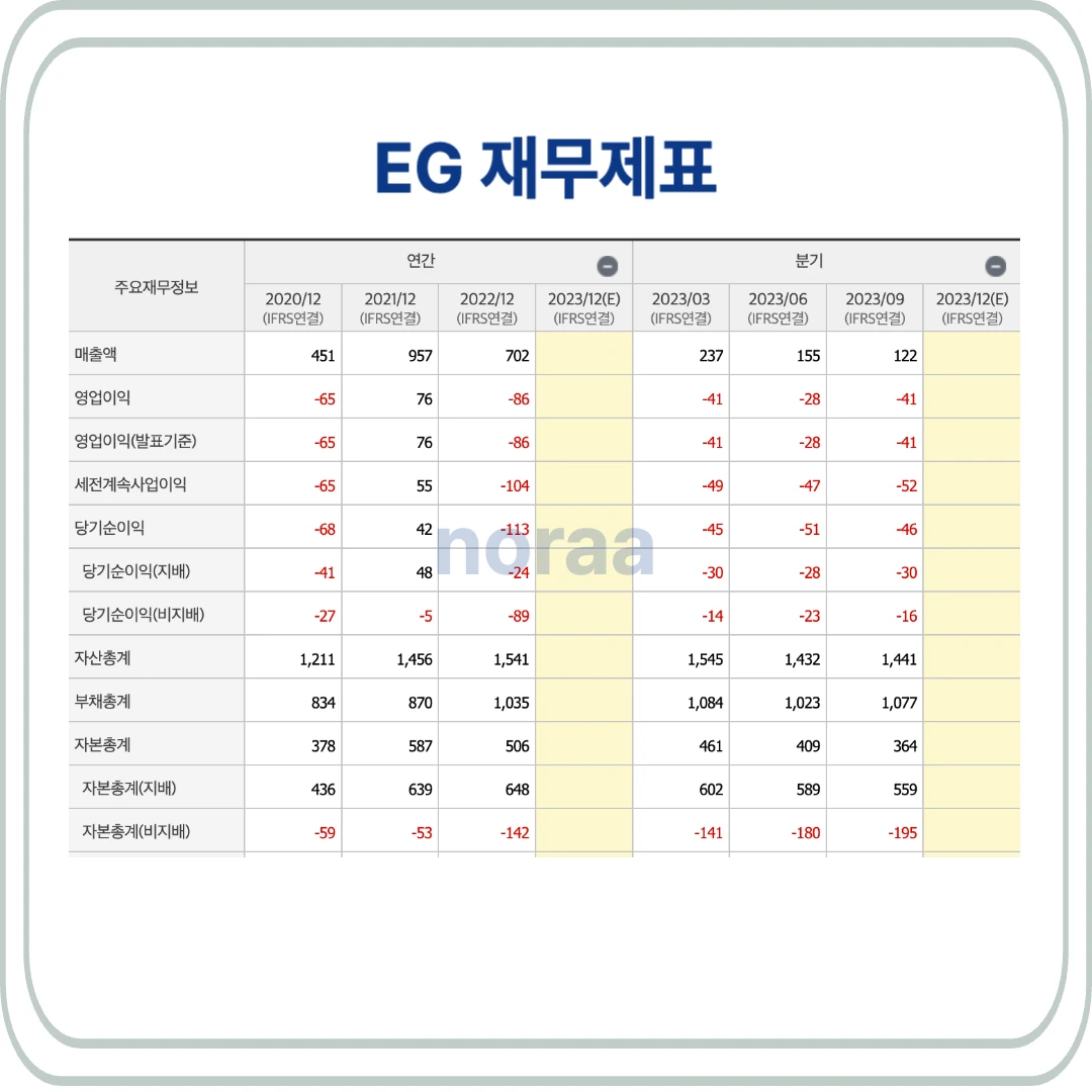 EG 생산제품 및 재무제표