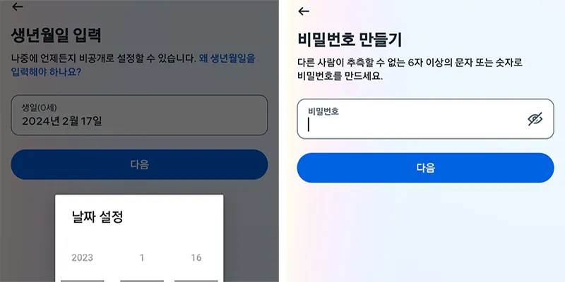 생년월일-비밀번호-입력