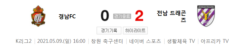  K리그2 / 국내축구 - 경남 VS 전남 (0 - 2) 2021시즌 11라운드 하이라이트 (2021년 5월 9일)