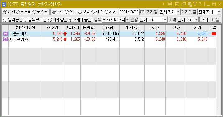 2024년 10월 29일 상한가 주식 종목