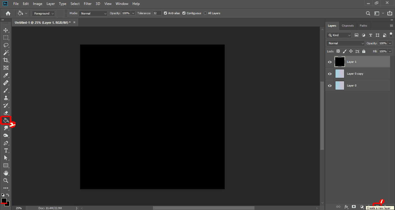 Creat-New-Layer-Pain-Bucket-Tool로-Black-채우기